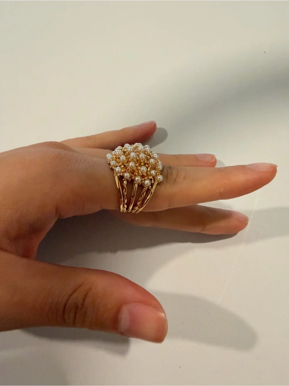 Gold Pearl Cluster Dome Ring